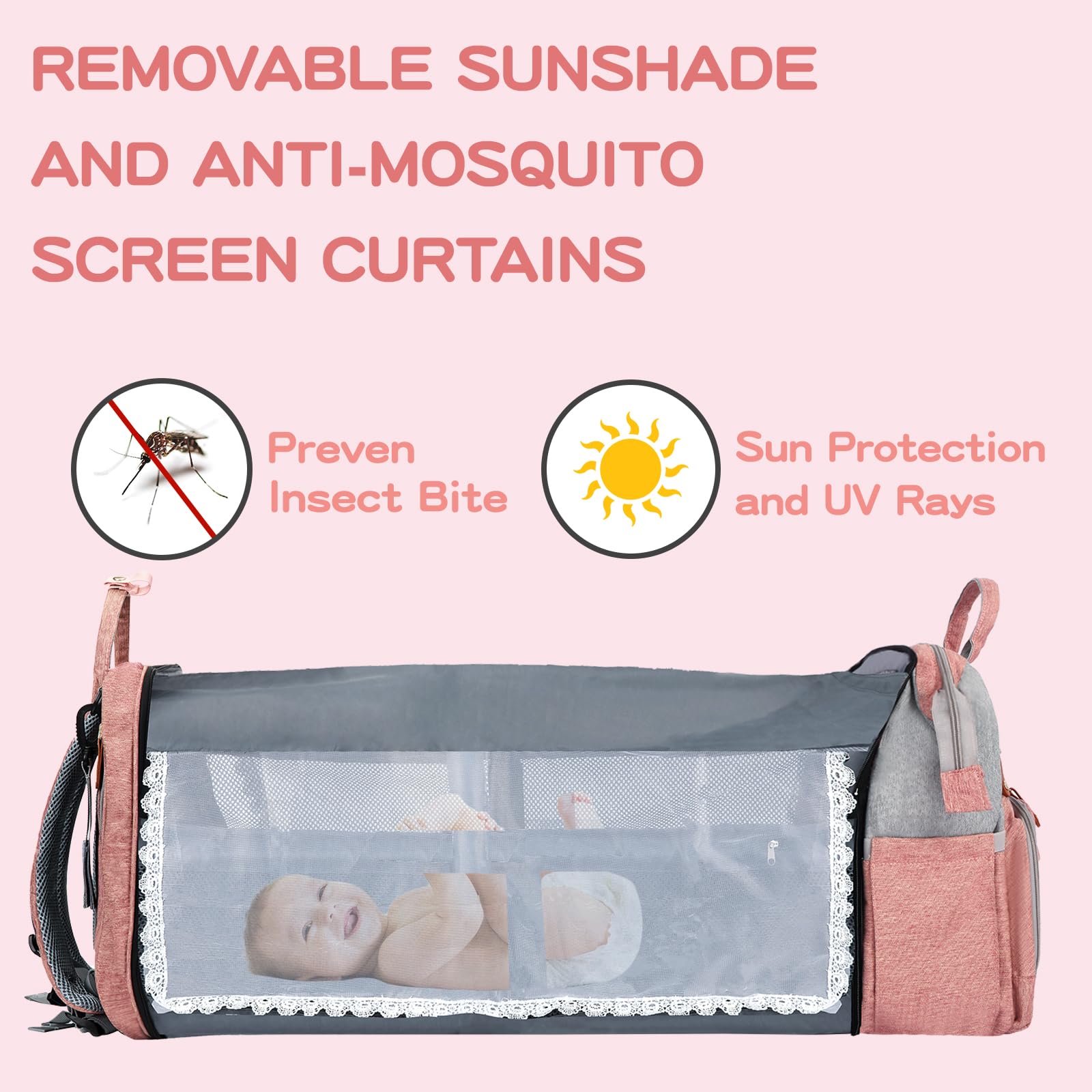 JOYCE diaper bag backpack features 19 pockets for organized storage on trips