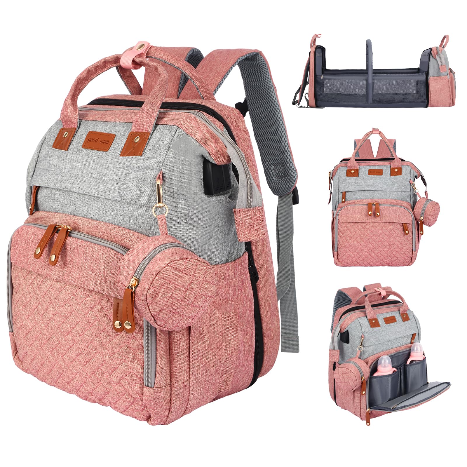 JOYCE diaper bag backpack with changing table enables quick on-the-go diaper changes
