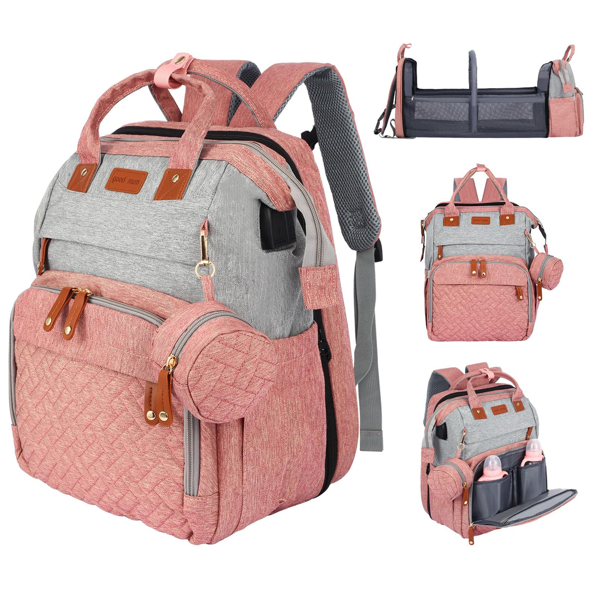 JOYCE diaper bag backpack with changing table enables quick on-the-go diaper changes