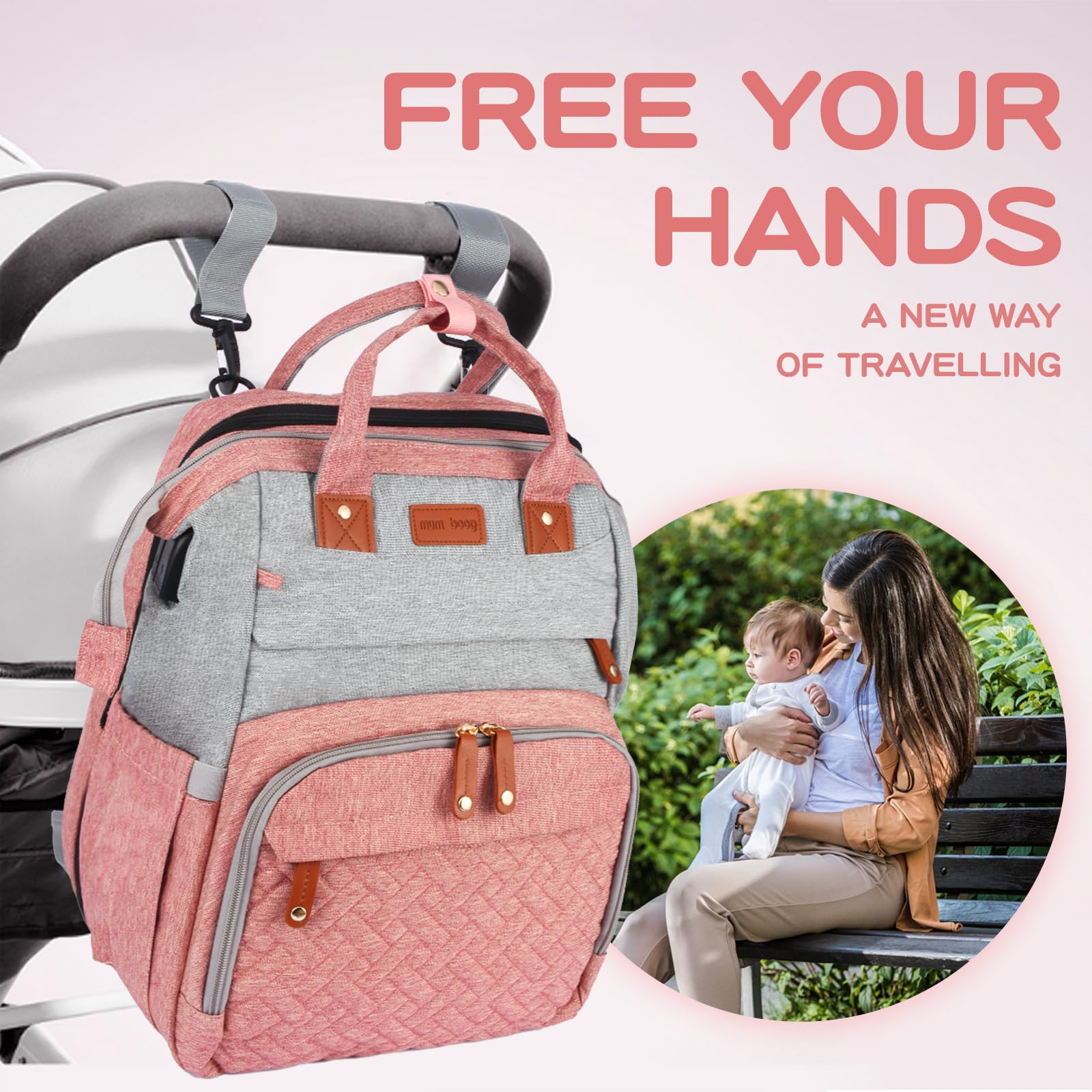 JOYCE diaper bag backpack detachable changing table doubles as extra storage space