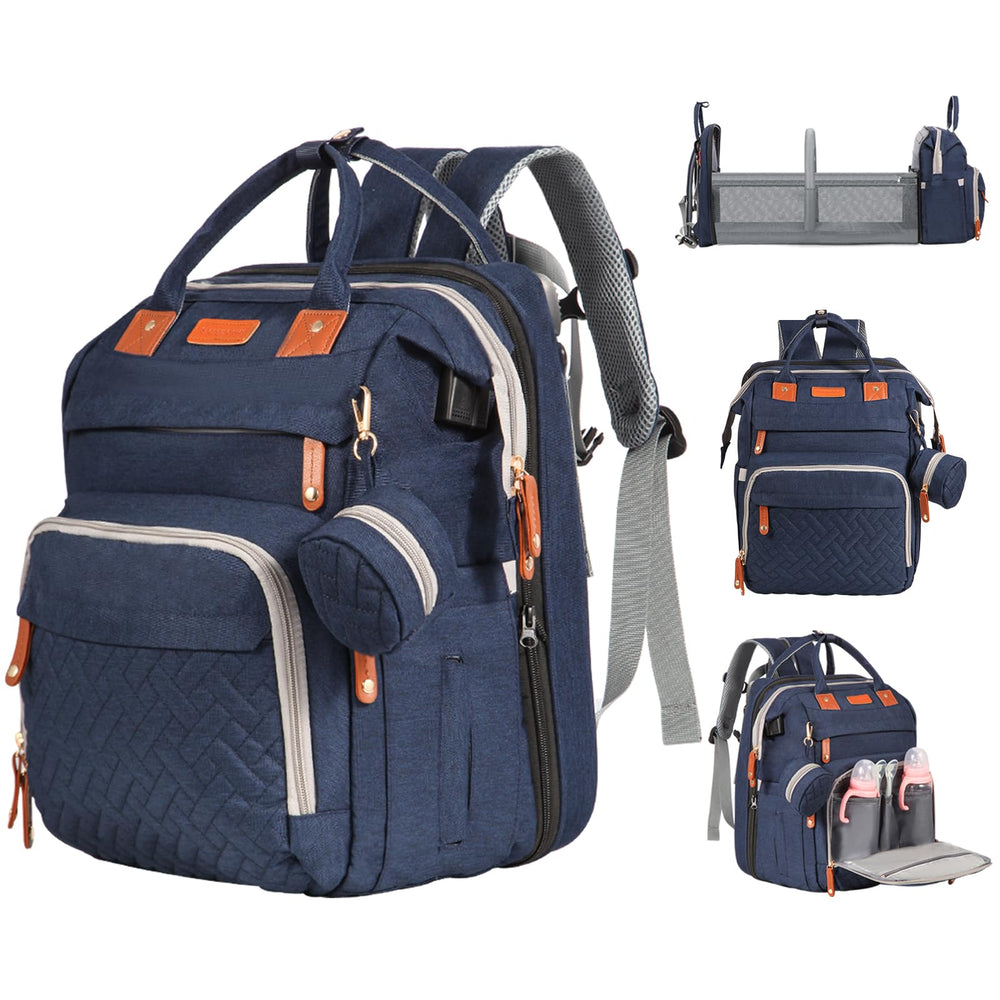 Joyce baby diaper bag backpack open view highlighting spacious main compartment for quick diaper changes.
