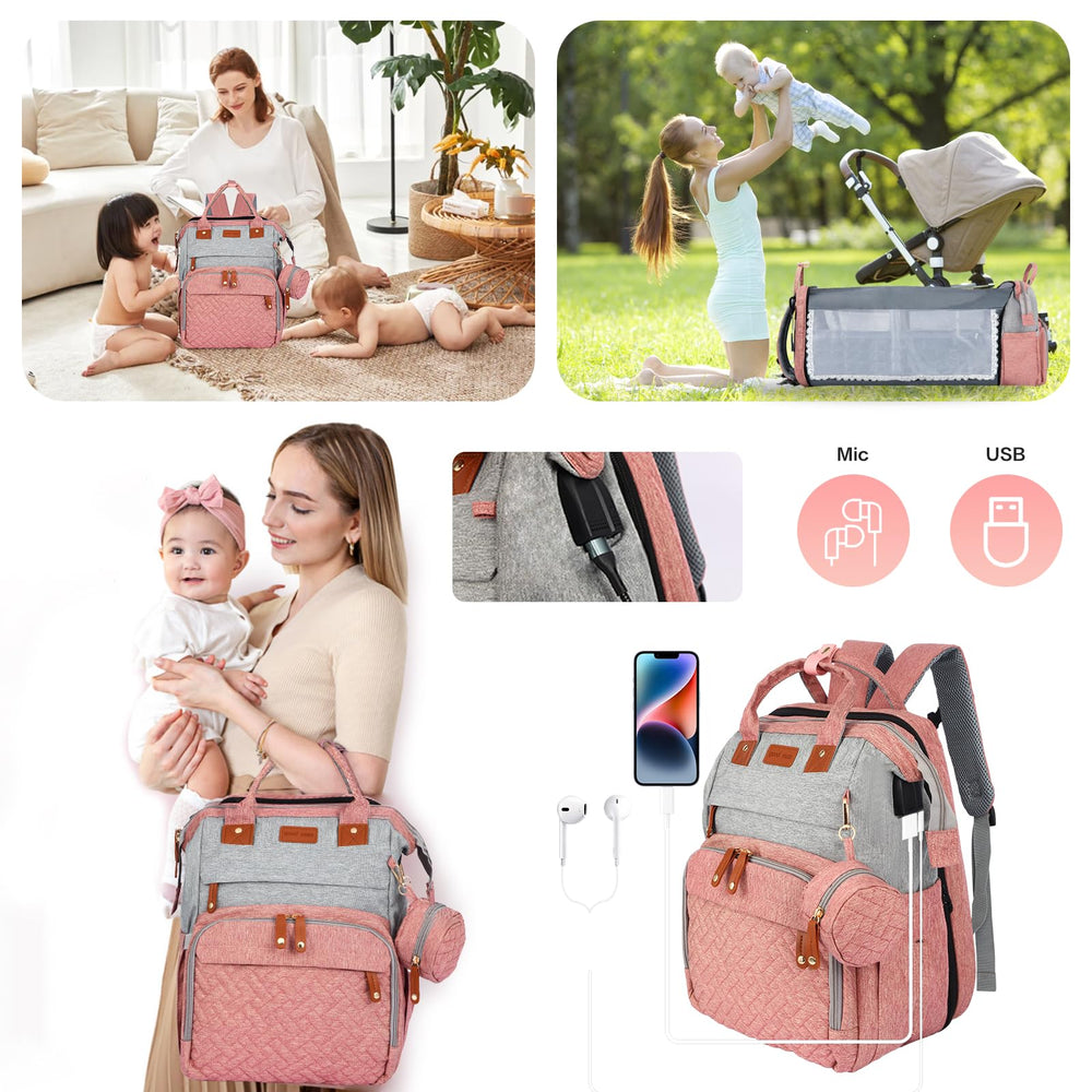 JOYCE diaper bag backpack with stroller buckle straps keeps essentials secure during strolls