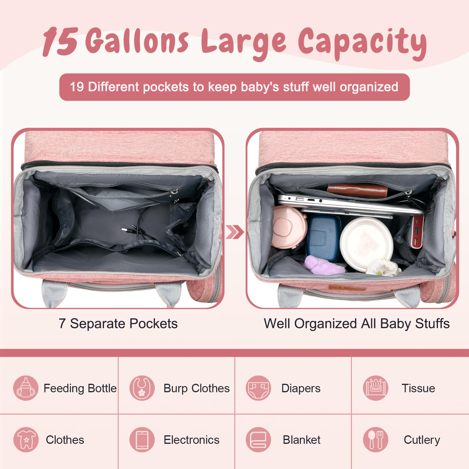 JOYCE diaper bag blackout cloth provides privacy during changes.