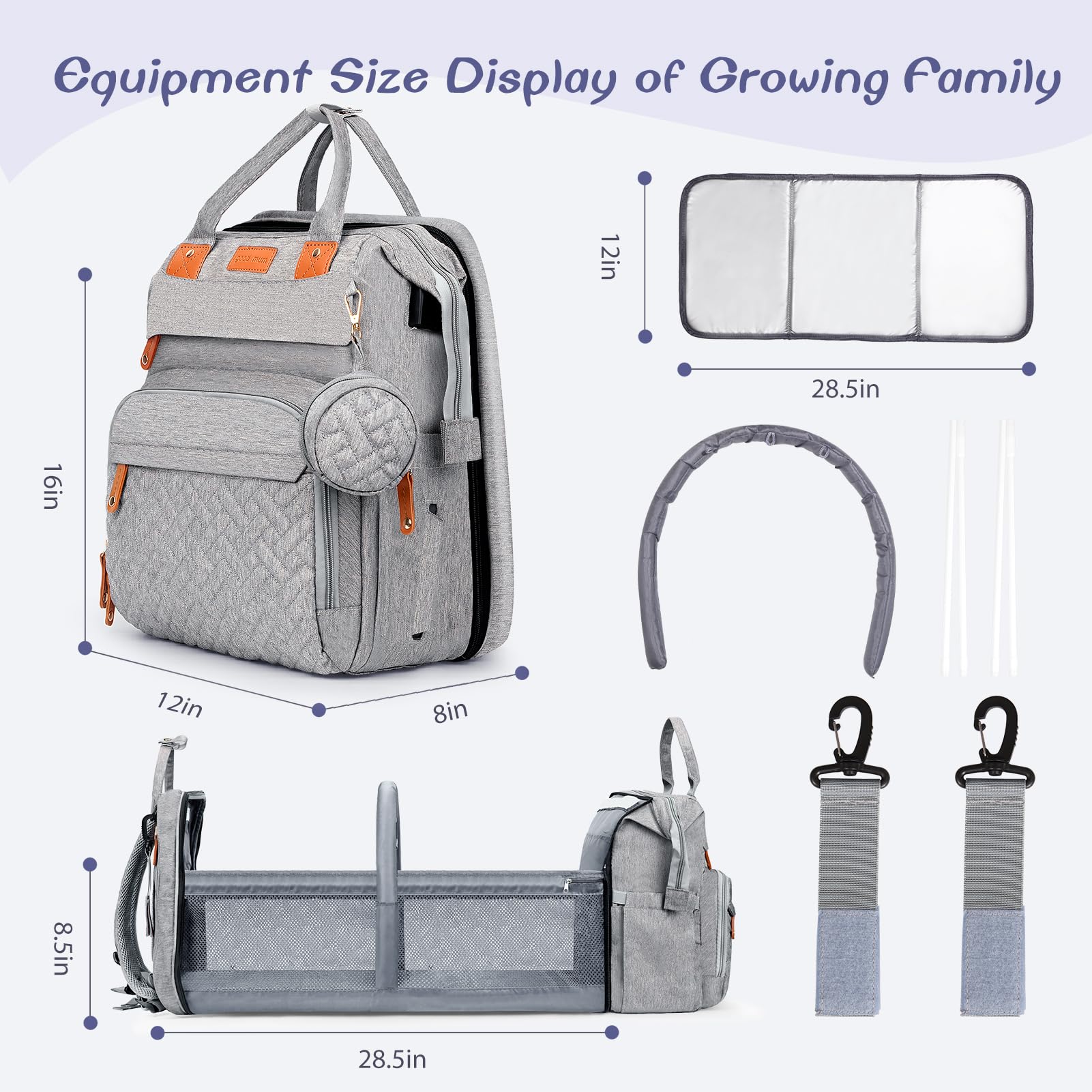 JOYCE diaper bag features USB charging port for convenient device power on the go