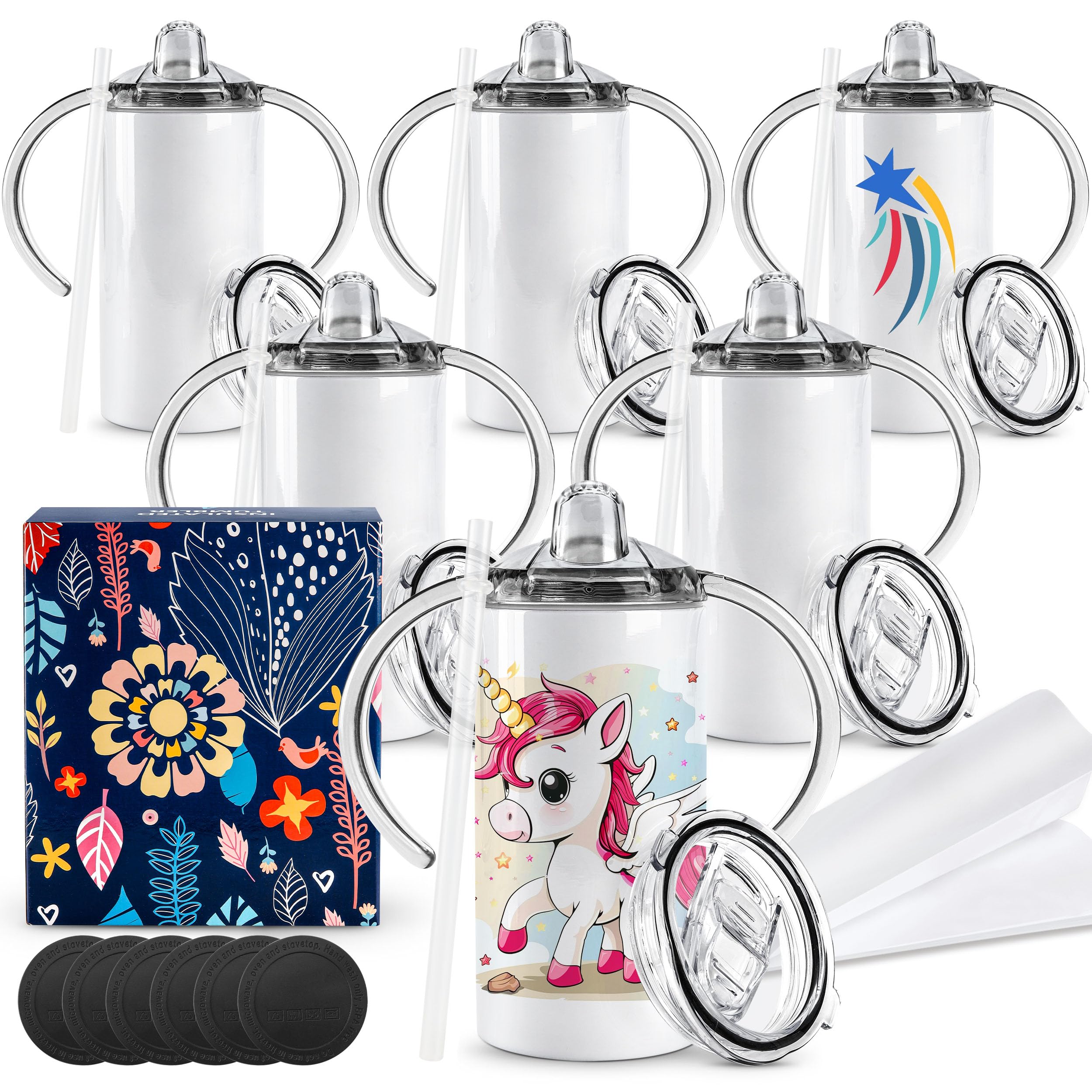 joyclub 6-pack sublimation sippy cups on display ready for personalized designs