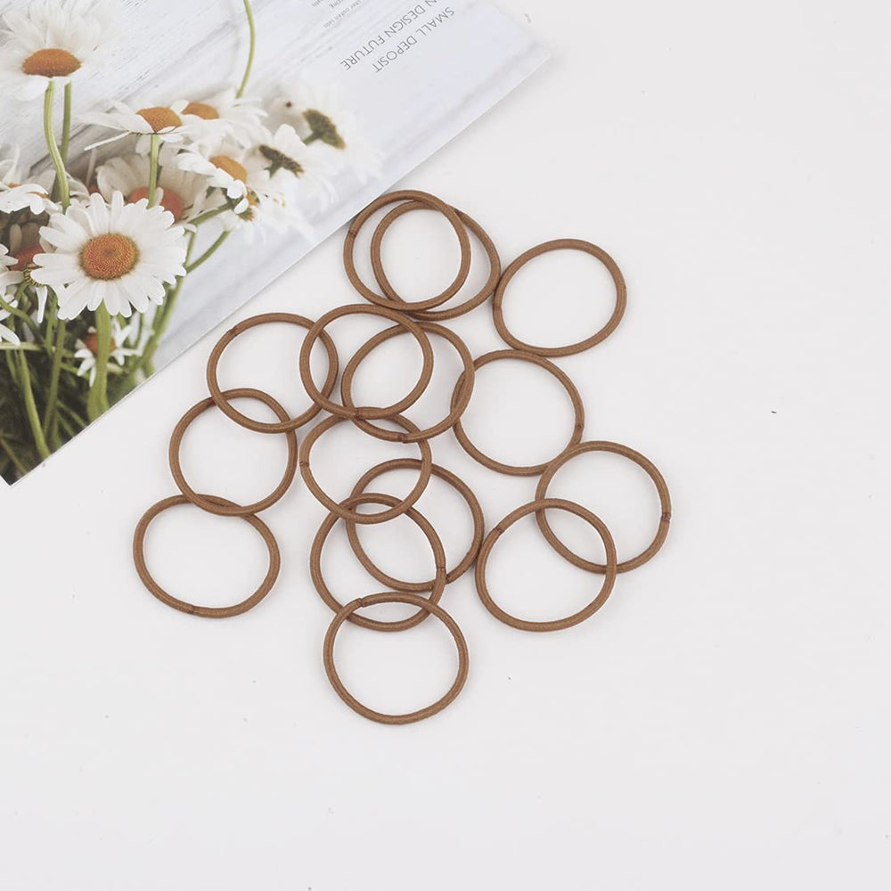 Joyeah light-brown mini hair bands close-up showing seamless design prevents snags.