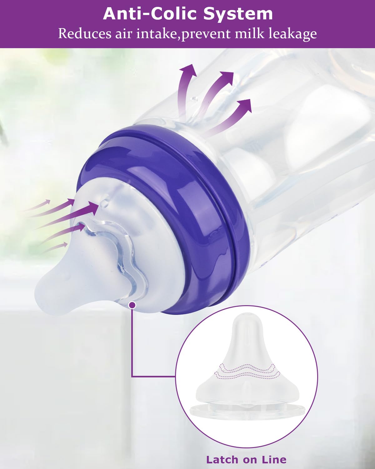 Joyfeed anti-colic vent nipple reduces air intake for calmer feeds