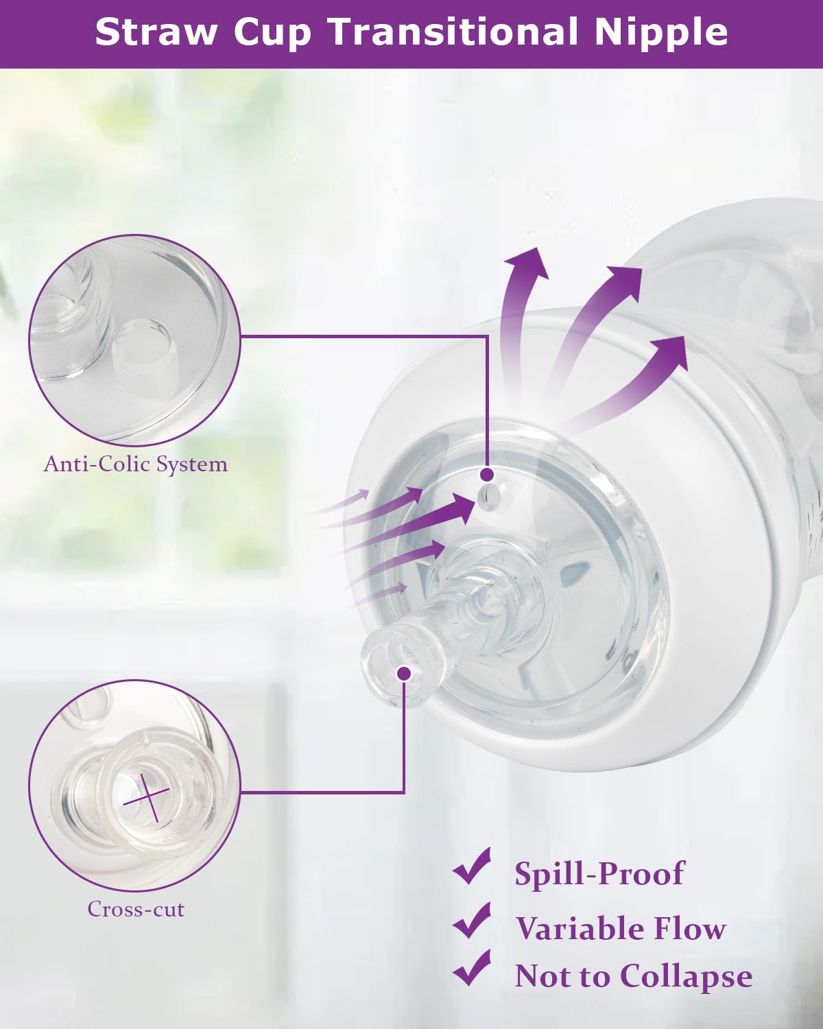 Joyfeed dishwasher-safe silicone nipple for easy cleaning after meals.