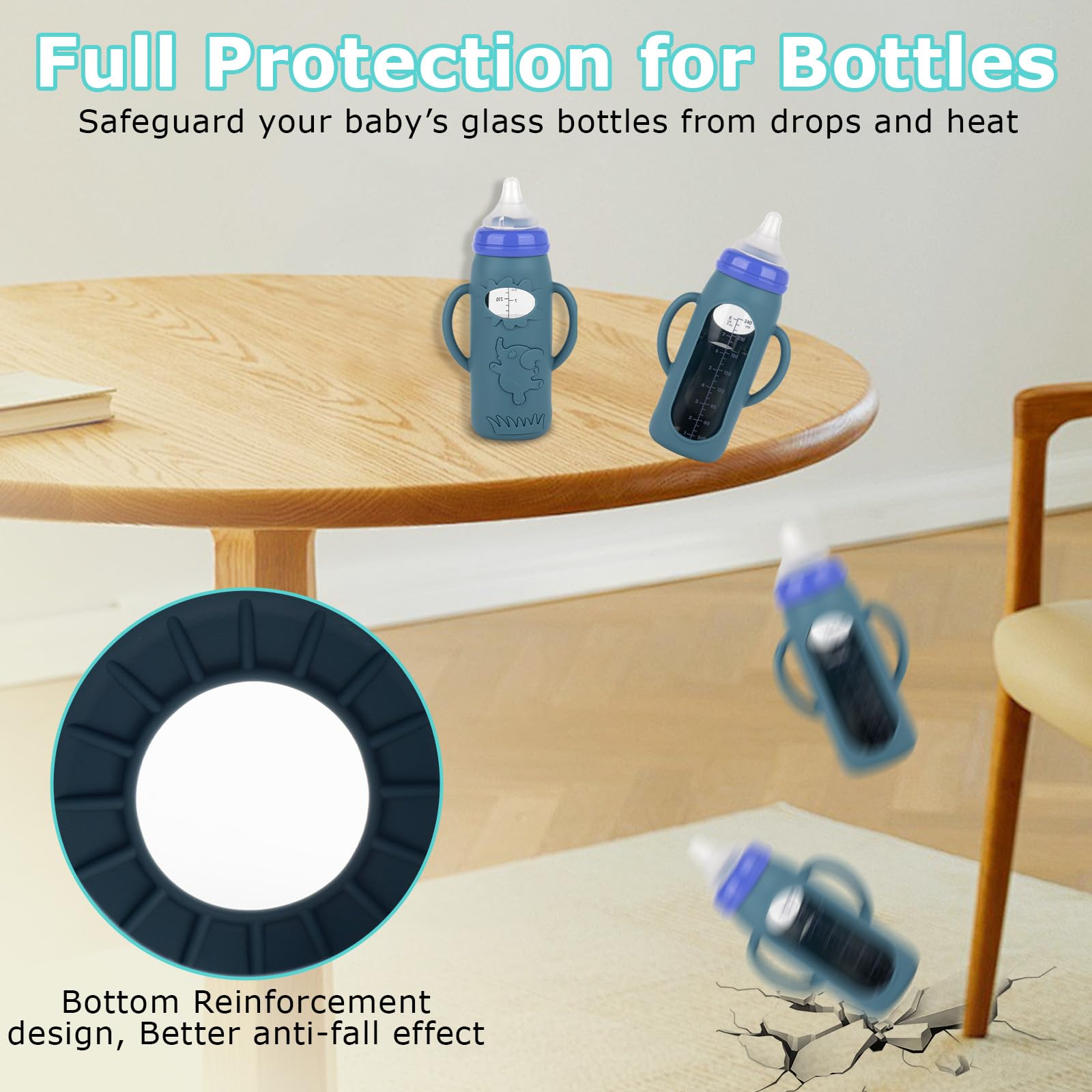 Joyfeed Lansinoh 8oz bottle sleeve demonstrates drop protection for busy kitchens