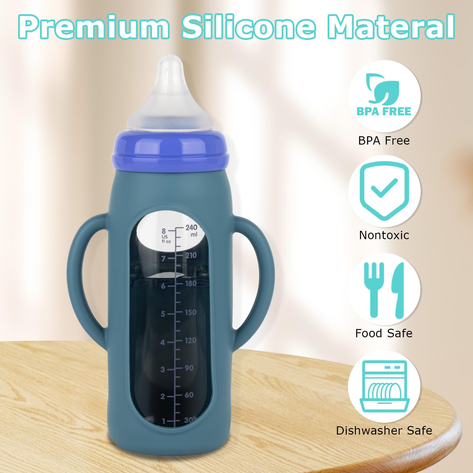 Joyfeed Lansinoh 8oz bottle sleeve shows visible scale for accurate milk measurement