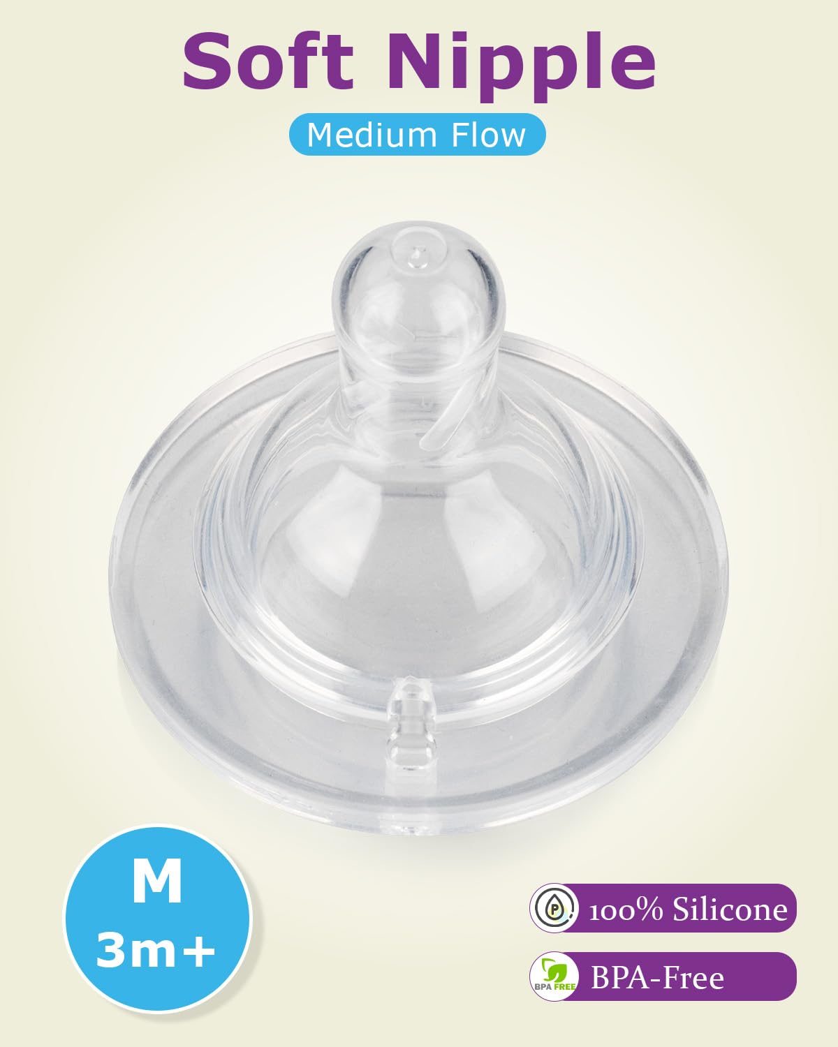 Joyfeed Meudim Flow nipple size 2 in-use close-up showing steady flow