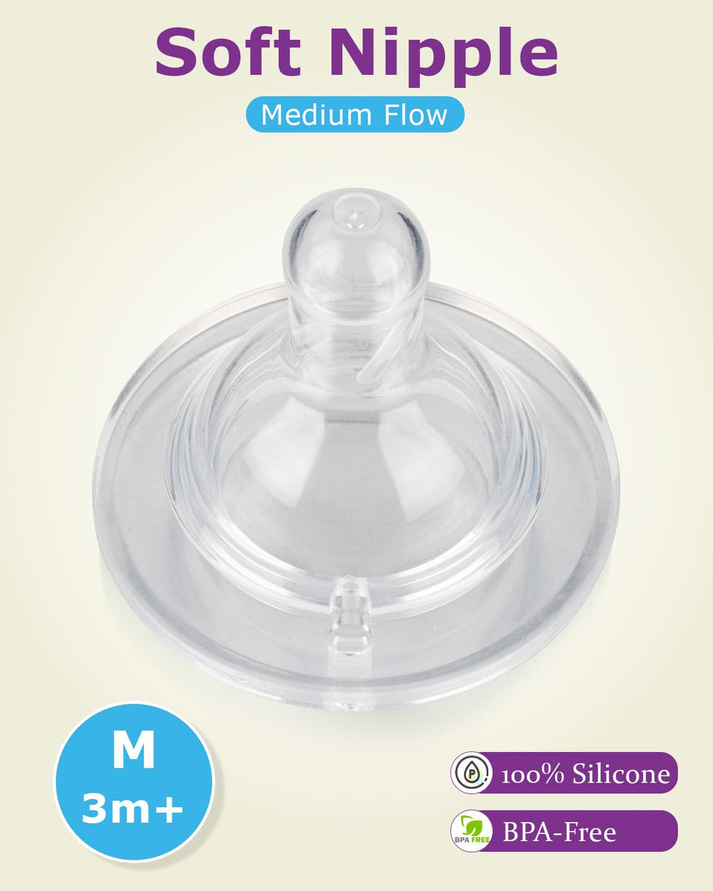 Joyfeed Meudim Flow nipple size 2 in-use close-up showing steady flow