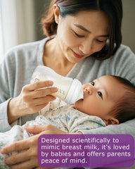 Joyfeed anti-colic vent nipple helps reduce air intake for calmer feeding sessions.