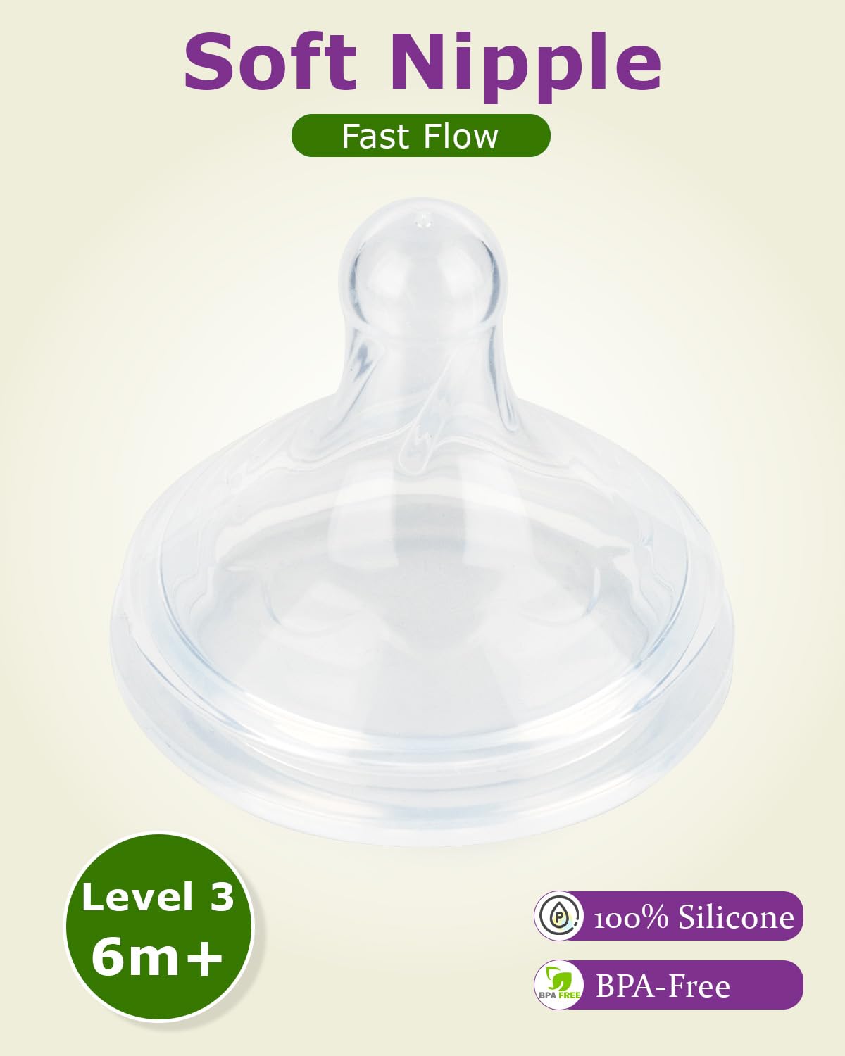 Joyfeed nipple close-up in ultra-soft BPA-free silicone for delicate gums.
