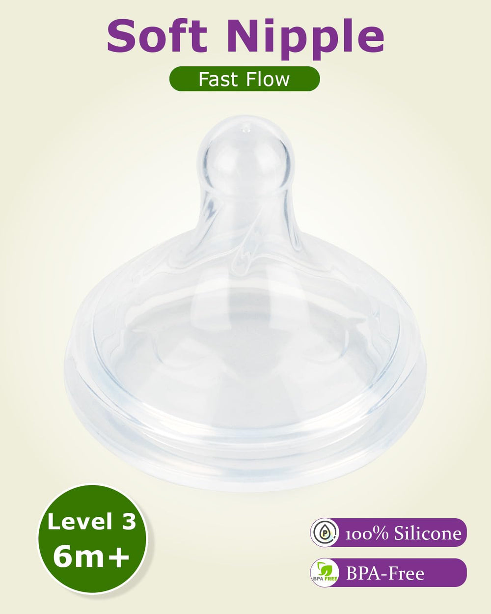 Joyfeed nipple close-up in ultra-soft BPA-free silicone for delicate gums.
