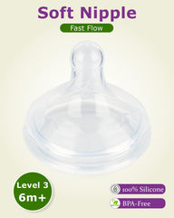 Joyfeed nipple close-up in ultra-soft BPA-free silicone for delicate gums.