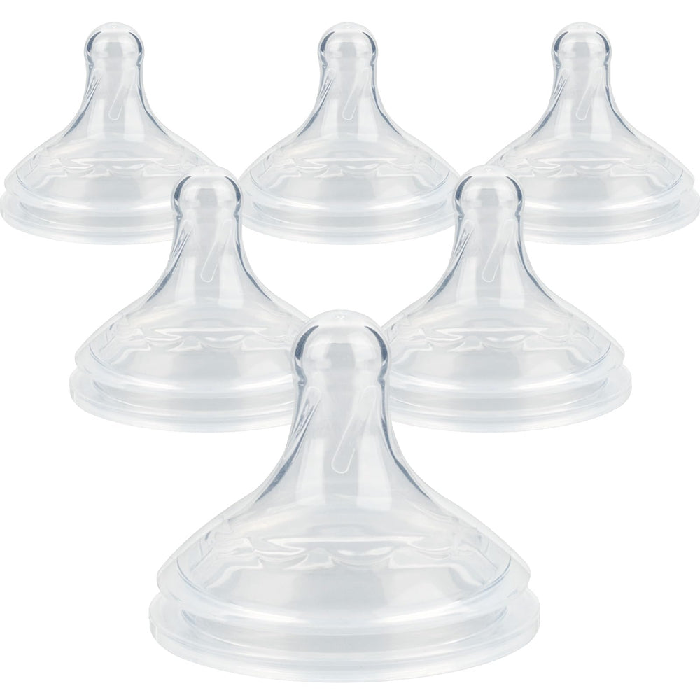 Joyfeed silicone nipple for Dr. Brown's Wide-Nick bottles shows Level 3 fast flow for bigger appetites.