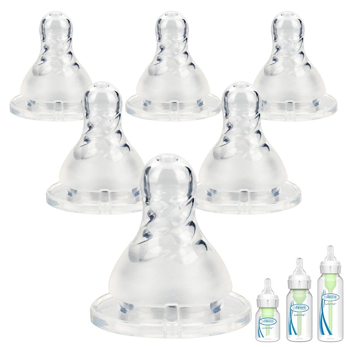 Joyfeed silicone nipple Level 1 closeup highlighting gentle slow flow for newborn feeding.