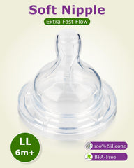 Joyfeed nipple on MAM bottle demonstrates Easy Start compatibility for smooth feeding