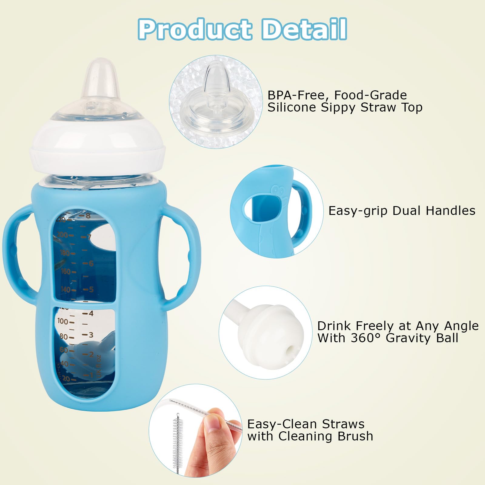 Joyfeed silicone sleeve anti-breakage protects bottle while baby holds it