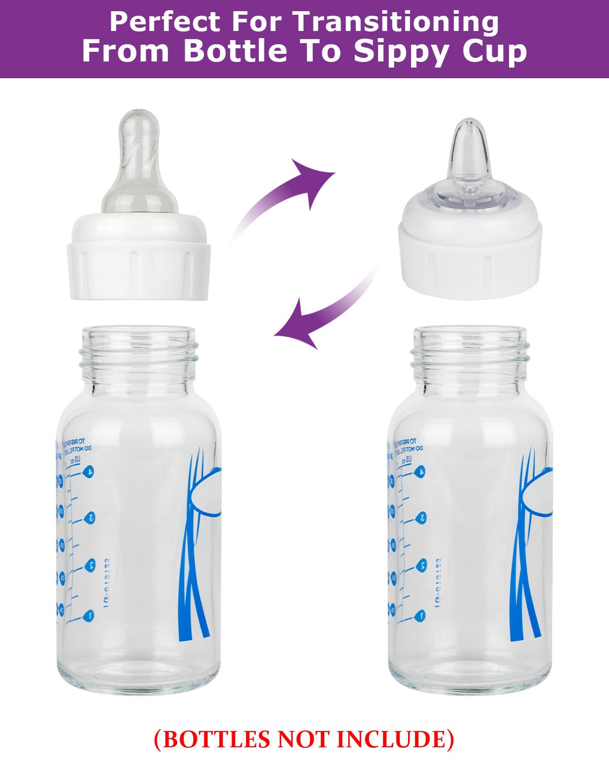 Joyfeed Sippy Nipples with glass bottle for a clean, leak-free sipping experience