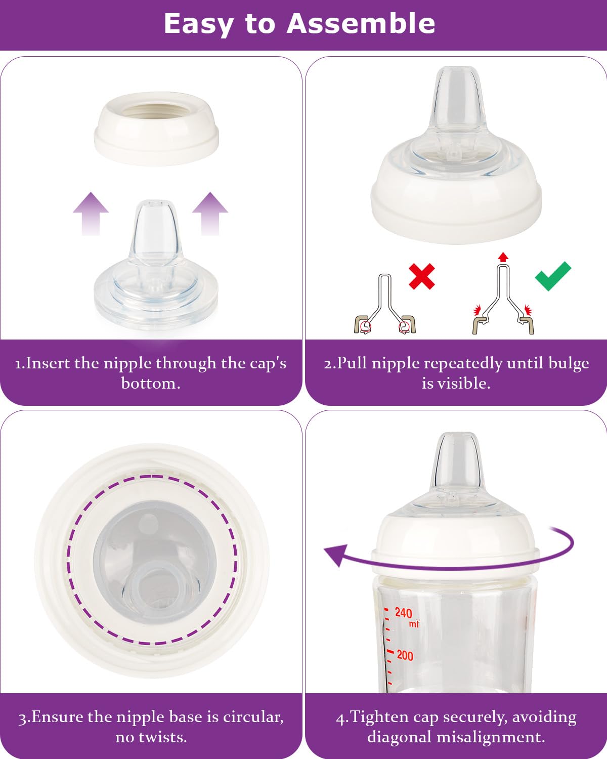 Joyfeed silicone nipple uses food-grade materials free of BPA and PVC.