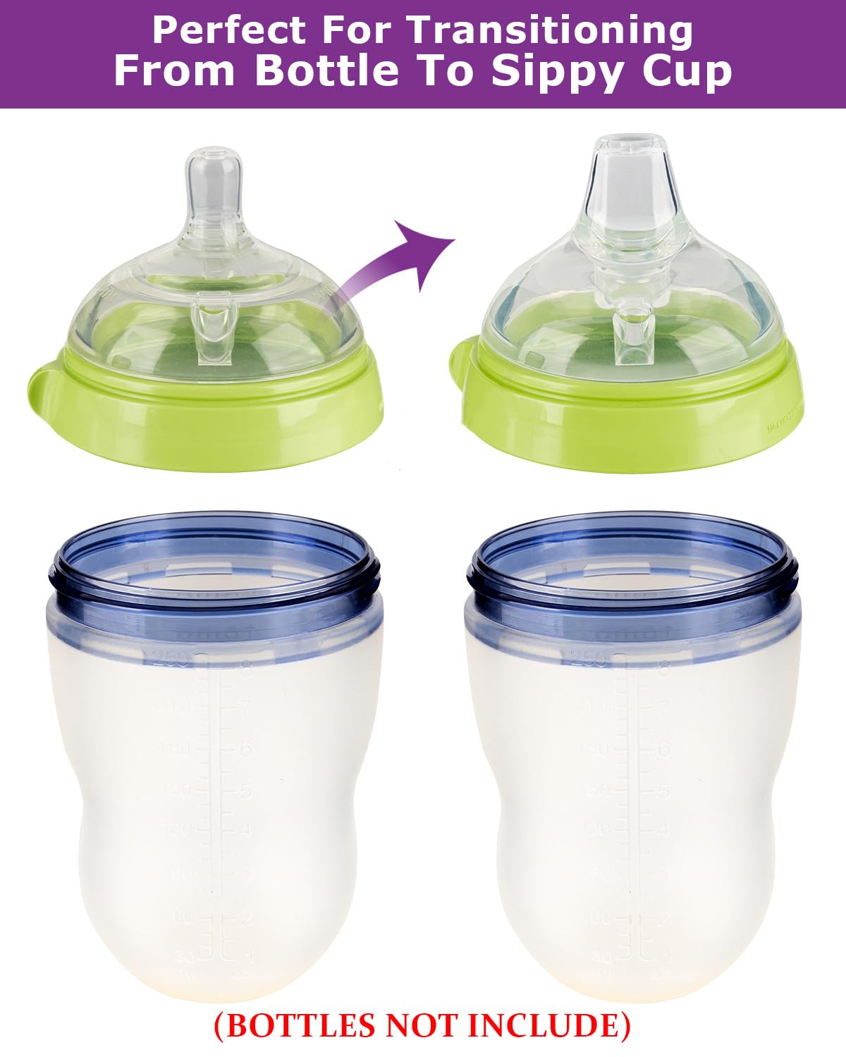 Joyfeed sippy spout nipples demonstrate leak-proof design during mealtime on the go.