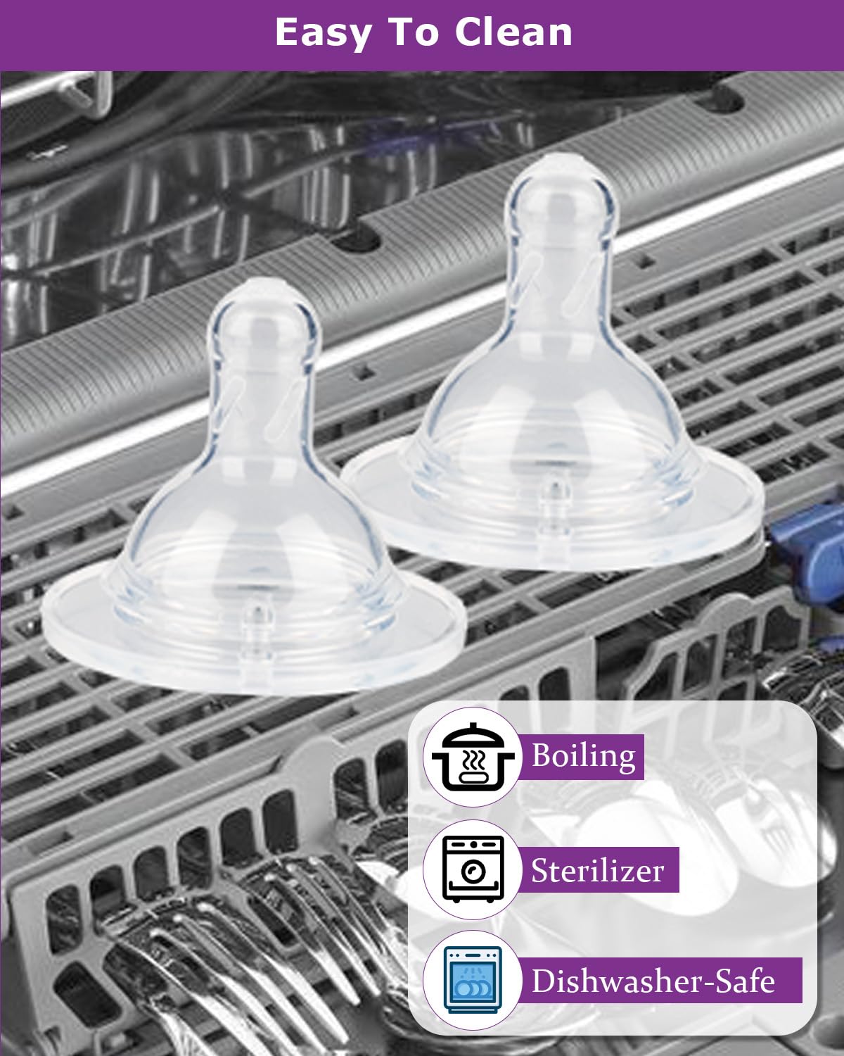 Joyfeed silicone nipple close-up on packaging emphasizing soft material