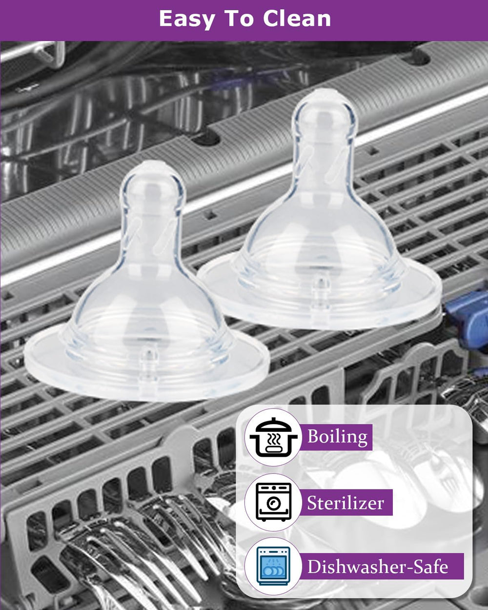 Joyfeed silicone nipple close-up on packaging emphasizing soft material