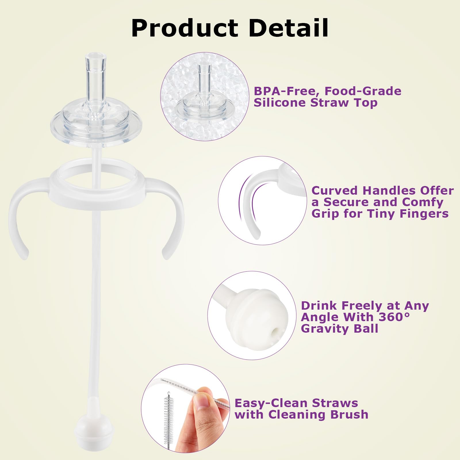Joyfeed soft-spout nipples in BPA-free silicone for gentle gums.