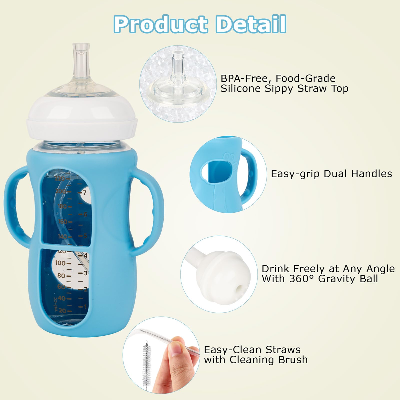 Joyfeed weighted straw allows sipping from any angle for on the go feeding.