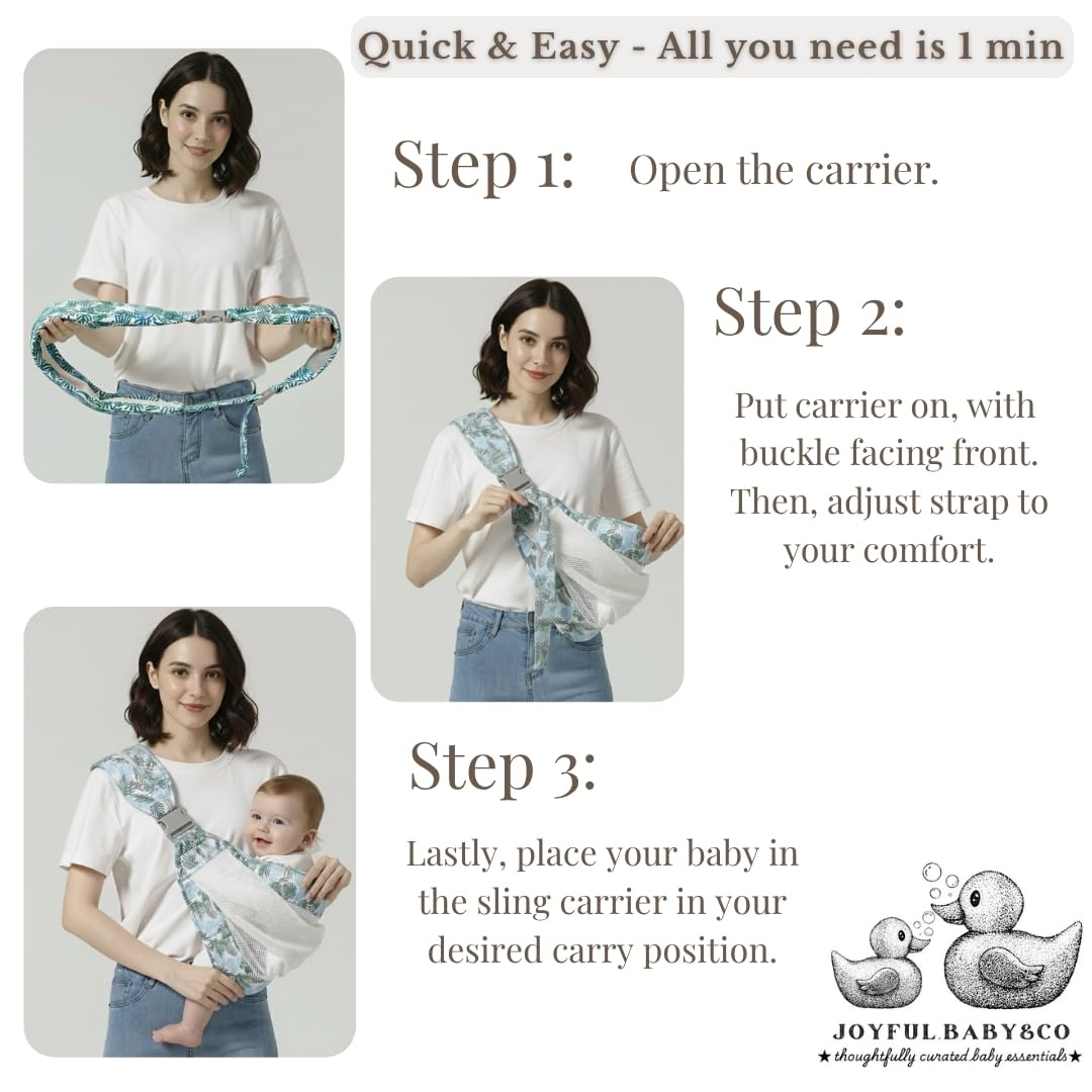 JOYFUL.BABY&CO adjustable shoulder strap demonstrates one-size-fits-all comfort.