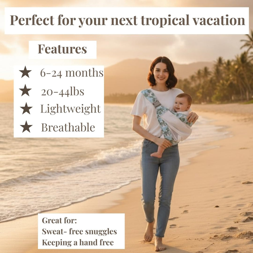 JOYFUL.BABY&CO everyday errands with tropical blue sling for comfort.
