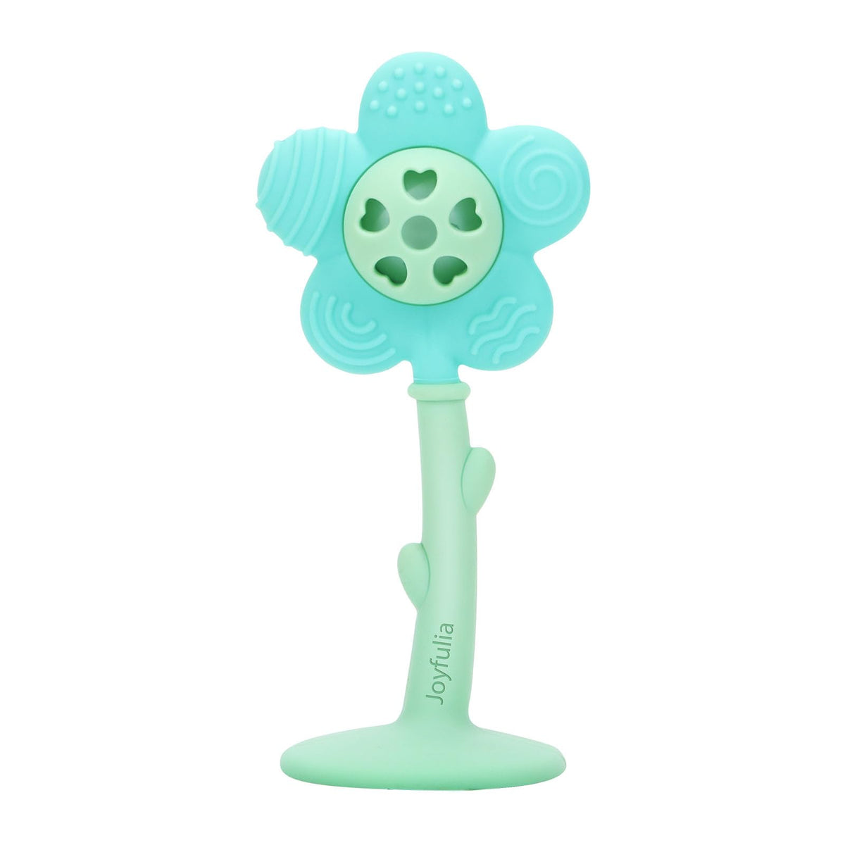 Joyfulia Sunnyflower teether close-up shows varied textures for soothing gums.