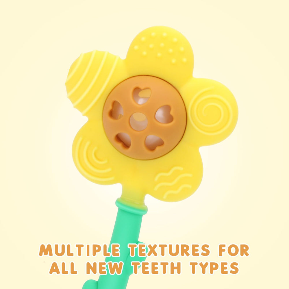 Joyfulia Sunnyflower teether is dishwasher-safe for quick cleaning