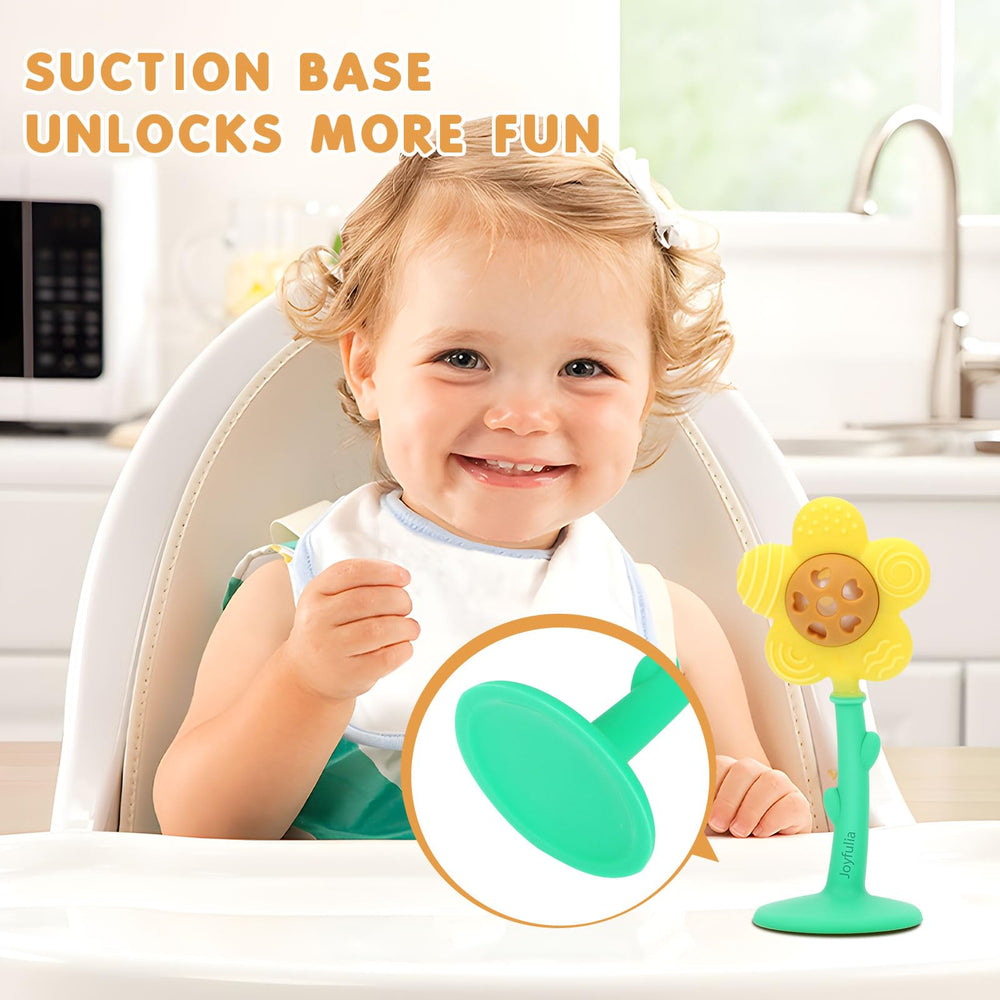 Joyfulia Sunnyflower teether ergonomic grip fits tiny hands