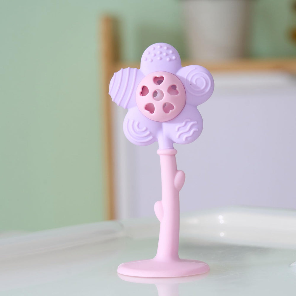 Joyfulia Sunnyflower teether with rattle sound supports sensory play and calm moments.
