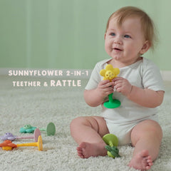 Joyfulia Sunnyflower teether shows gentle rattle for sensory play