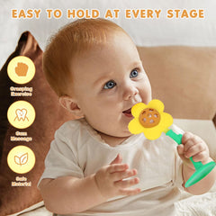 Joyfulia Sunnyflower teether suction base stabilizes on flat surfaces