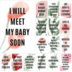 Joyfulmap 16 birth affirmation cards pack laid out for daily positive birth preparation.