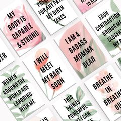 Joyfulmap greenery watercolor cards feature nature-inspired prompts for confident labor.