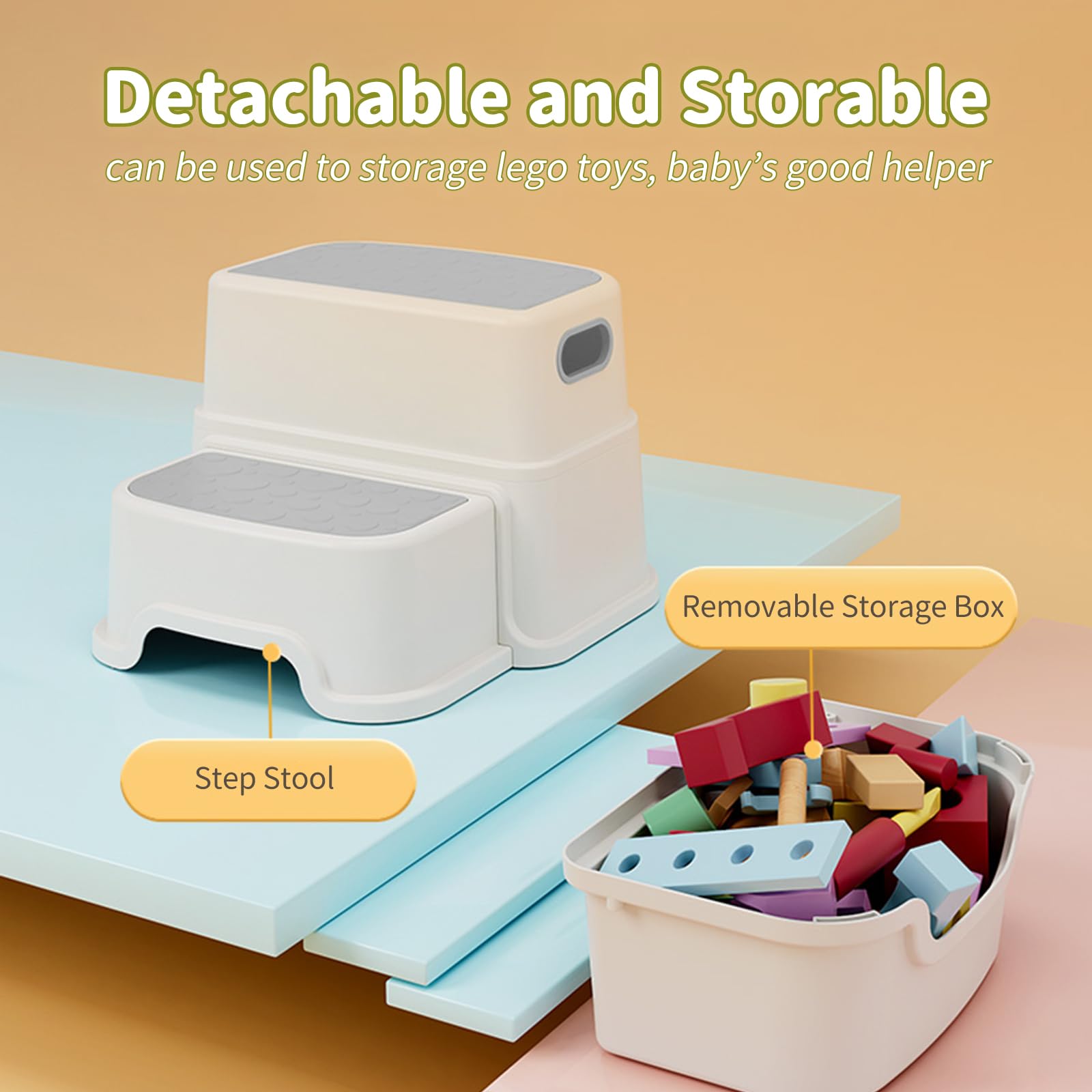 joyingbaby two-step stool for kids showing anti-slip base for stable sink access