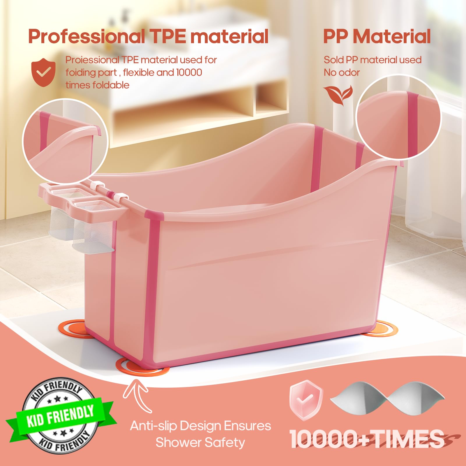 Joyingbaby bath tub with thermometer feature checks water temperature.