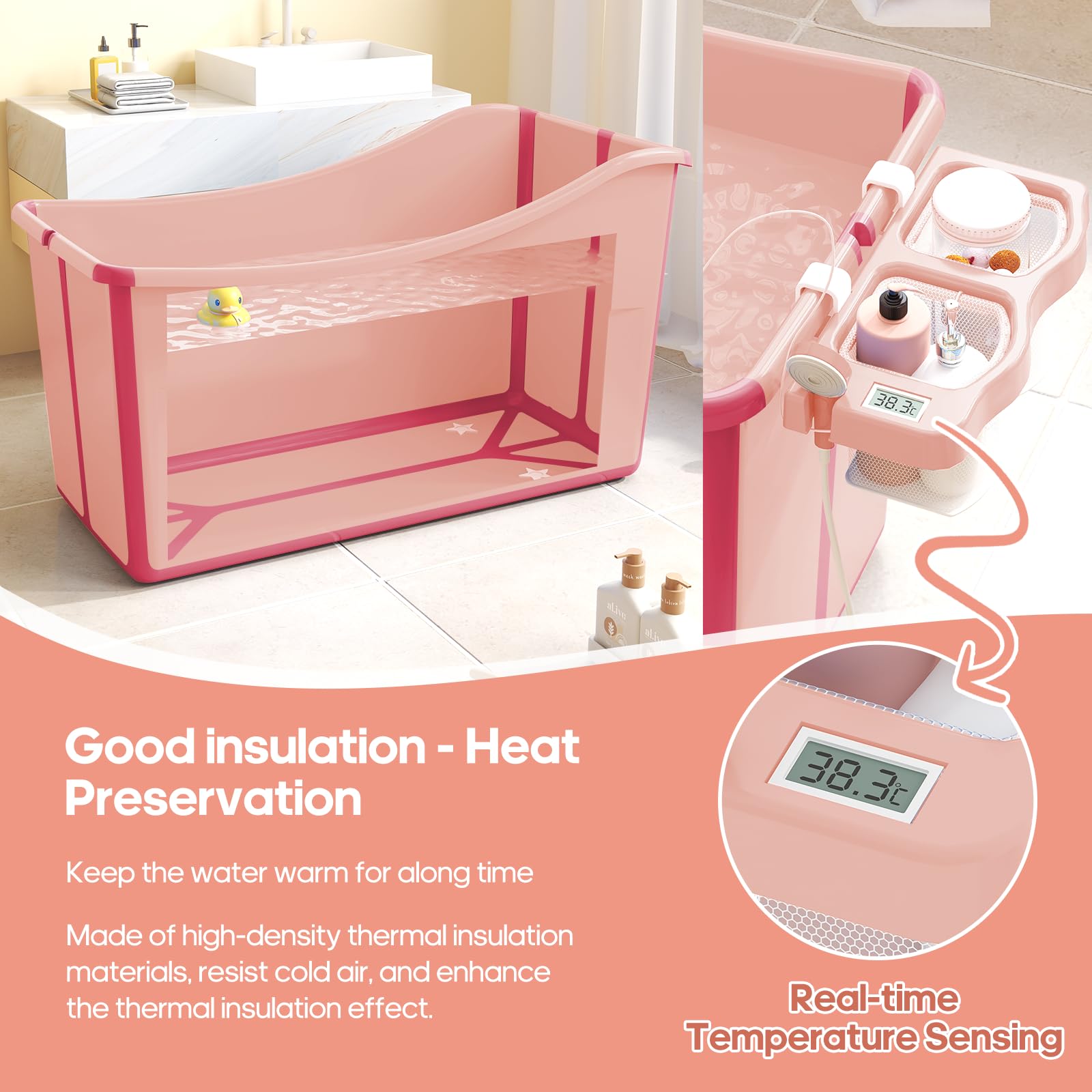 Joyingbaby fold-flat bath tub compact for travel and storage.