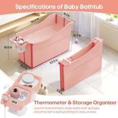 Joyingbaby foldable baby bathtub pink open ready for bath time.