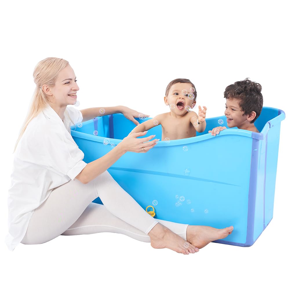 joyingbaby large foldable bathtub folded for compact storage and travel convenience