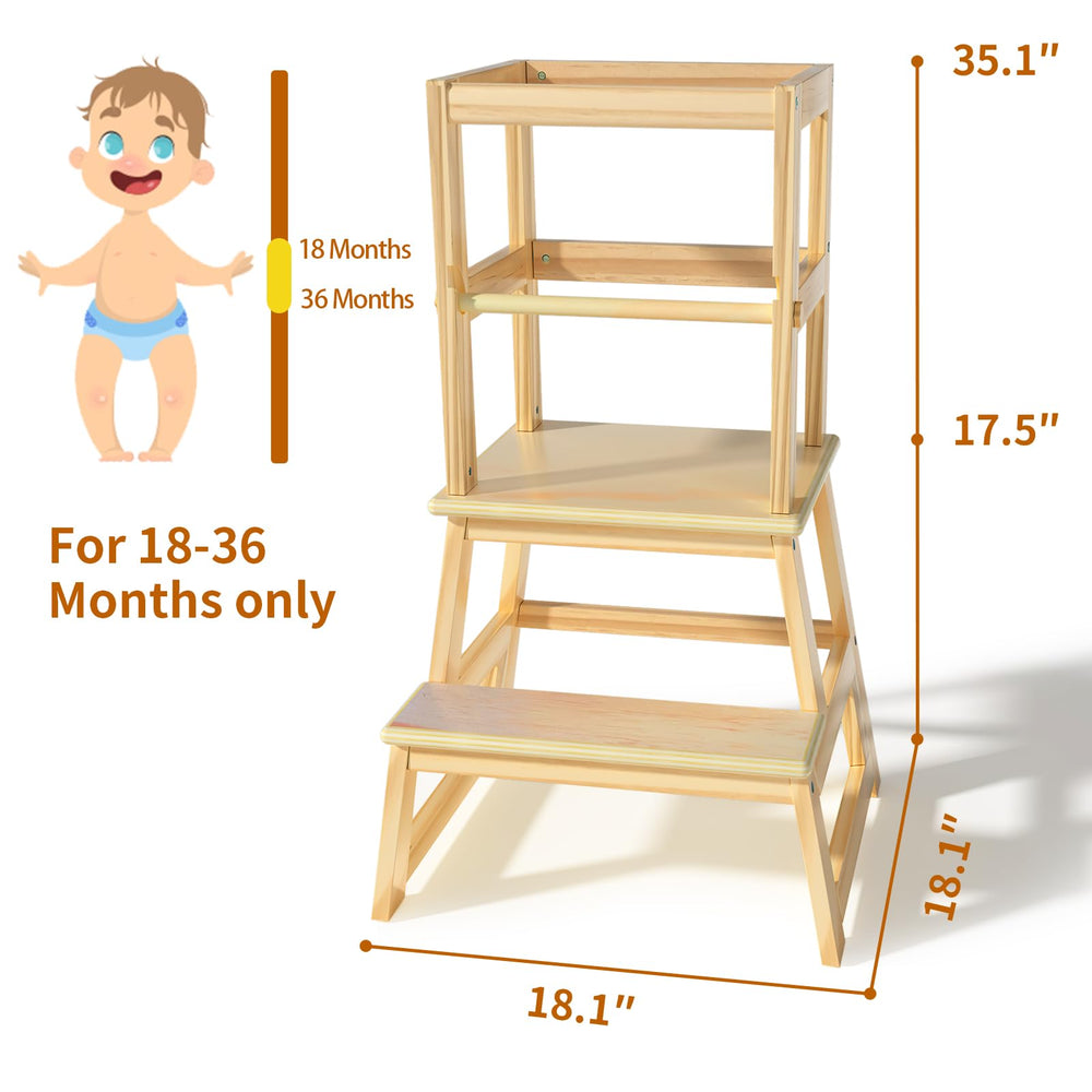 Joylico kitchen step stool natural rail detail highlights four-sided protection