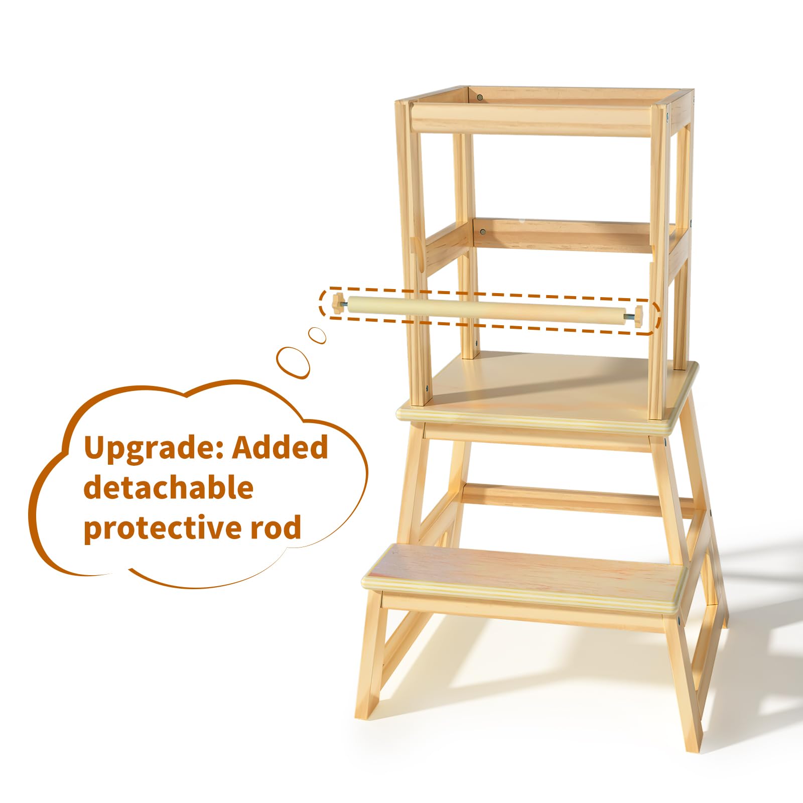 Joylico kitchen step stool natural side view emphasizes safety rails and stability