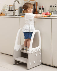 Joylico two-step stool with handrails in gray for stable toddler bathroom access.