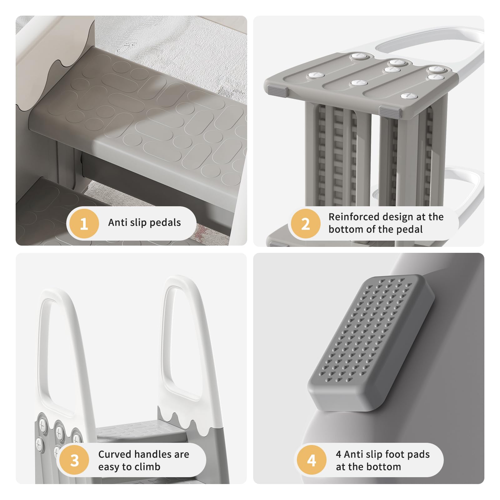 Joylico stool's wide pedals improve foot placement and balance.